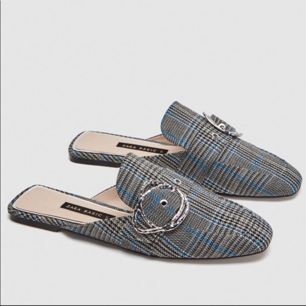 ❤️ZARA PLAID SLIP ON MULE FLATS ~‎ 9